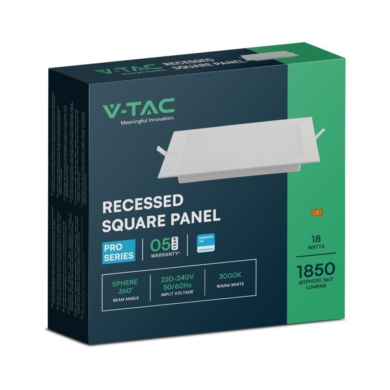 Panel V-TAC SKU104861 VT-61018SQ-S 3000K 18W 1850l