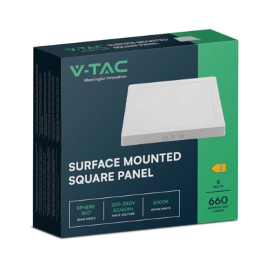 Panel V-TAC SKU10492 VT-60006 3000K 6W 660lm