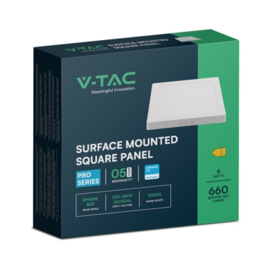 Panel V-TAC SKU104921 VT-60006SQ-S 3000K 6W 660lm