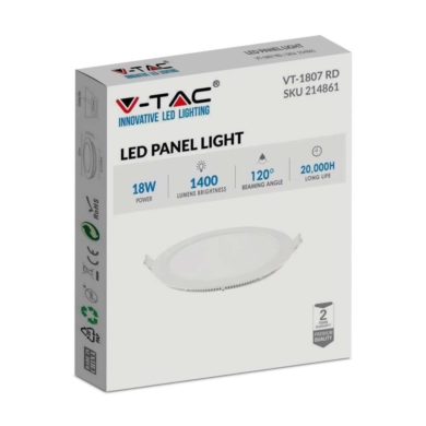 Panel V-TAC SKU214861 VT-1807 4000K 18W 1400lm