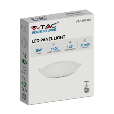 Panel V-TAC SKU214862 VT-1807 6400K 18W 1400lm