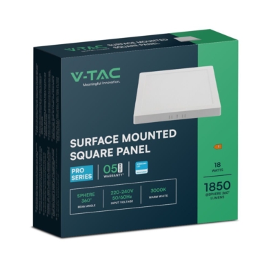 Panel V-TAC SKU104981 VT-60018SQ-S 3000K 18W 1850l