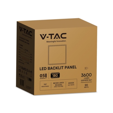 Panel V-TAC SKU24280 VT-61020 4000K 20W 3600lm