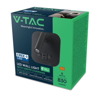 Oprawa V-TAC SKU240036 VT-80068-B 3000K 8W 830lm